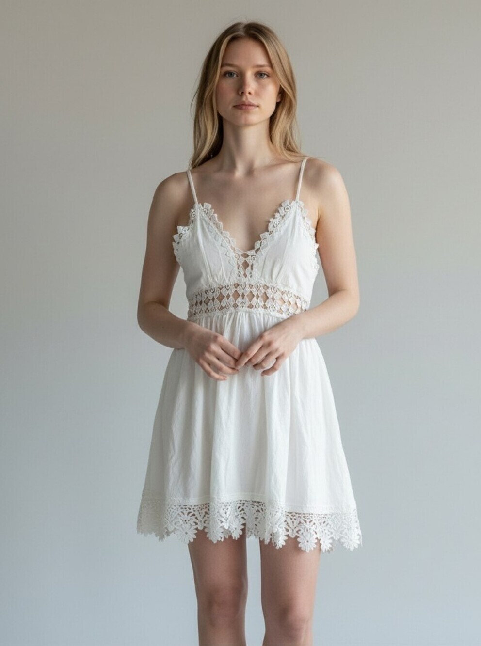 RAGA Anthropology White Lace-Trim Mini Dress